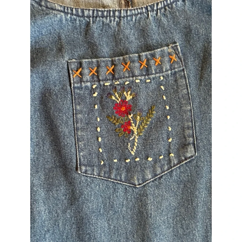 Sun River Women Jumper Dress Jacket Set PL PXL Blue Denim‎ Patchwork Floral Maxi